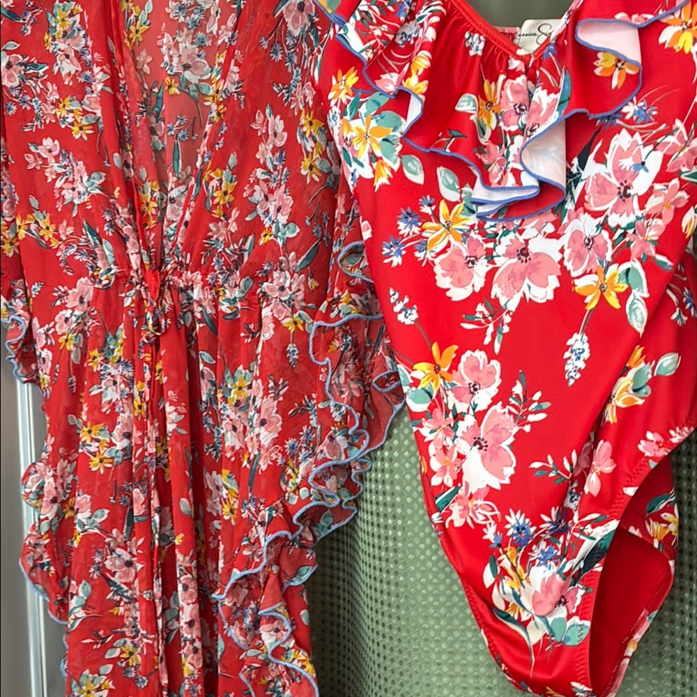 Jessica Simpson Red Floral 2 pc Swimwear Set